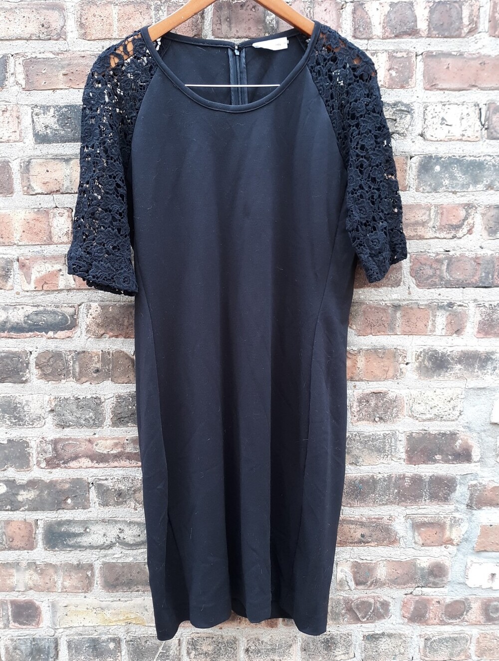 Calvin Klein Black Shift Dress 12 Crochet Lace Raglan Sleeve Back Zip